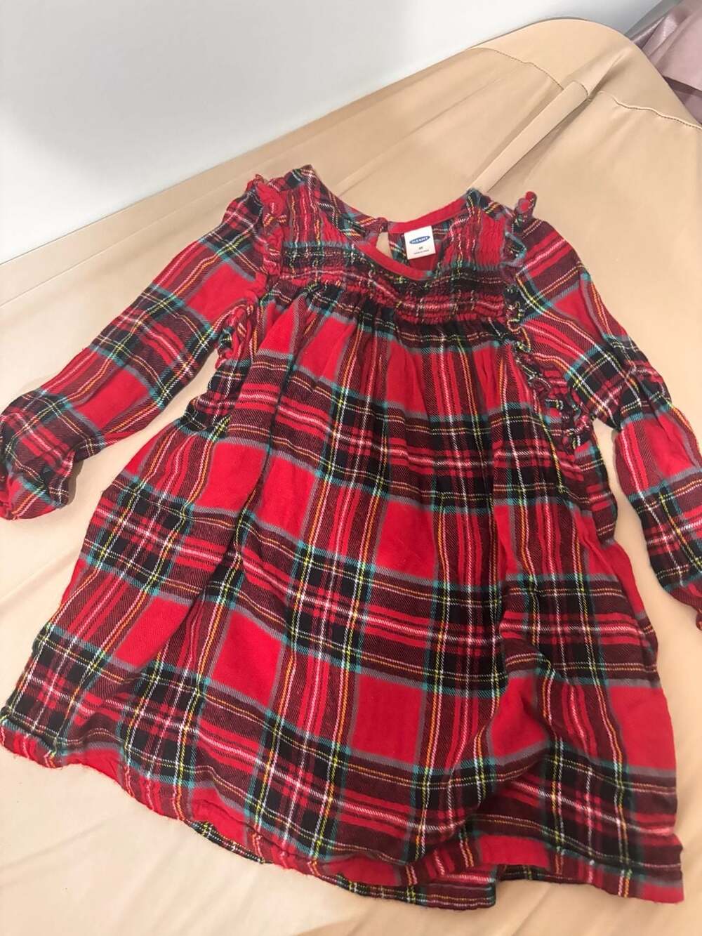 Old Navy Plaid Peasant Dress Size 3T Red Flannel